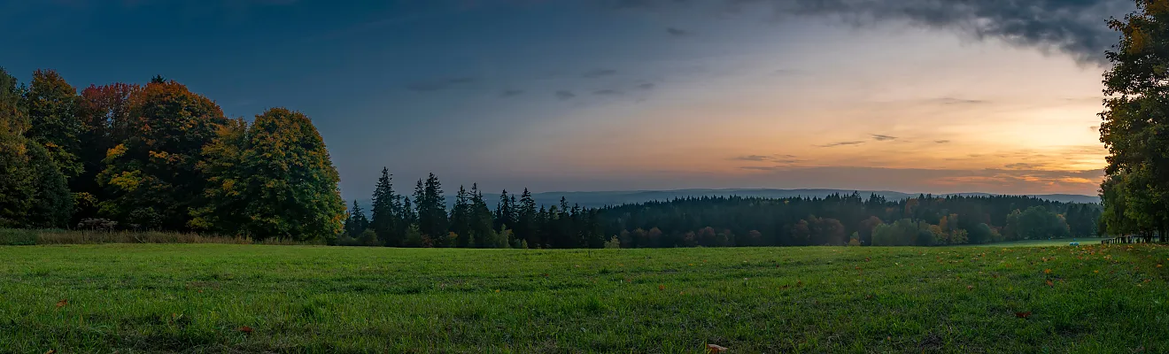 Weideland und Wiesen in der Nähe des Kurorts Marienbad am Abend